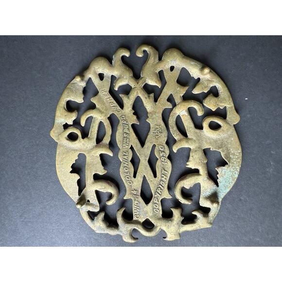 Vtg Solid Brass Trivet 1950 Colonial Williamsburg VA Metalcrafters Cypher CW1014 - Picture 5 of 6